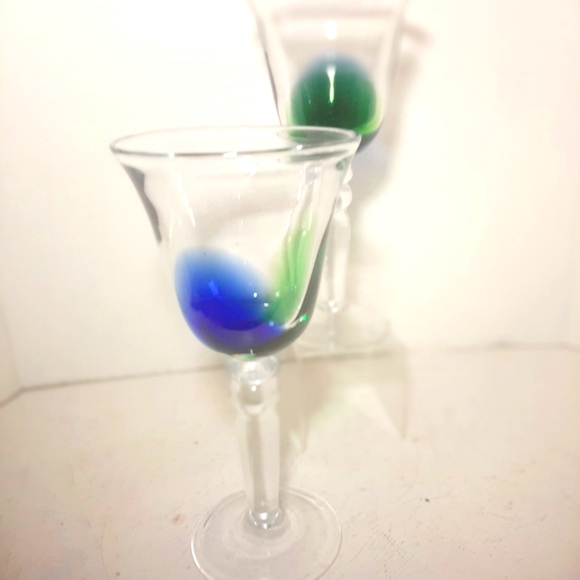 Pair of Puer 1 Cobalt Blue and Emerald Green Art Glass Gobkeys - Picture 2 of 3